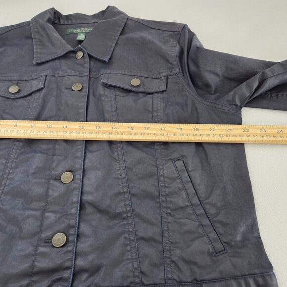 Ralph Lauren Womens Shiny Blue Jean Jacket Size XL Button Up Pockets Outdoors - Picture 7 of 9